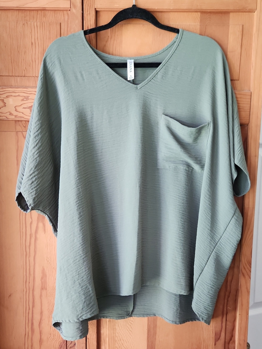 Zenana Sage Green V-Neck Pocket Blouse